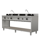Gas-Wokherd – 2000x600x850/900 mm - 4×15 kW – 4 Kochzonen