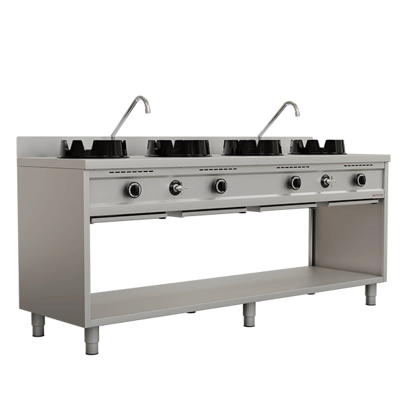 Gas-Wokherd – 2000x600x850/900 mm - 4×15 kW – 4 Kochzonen
