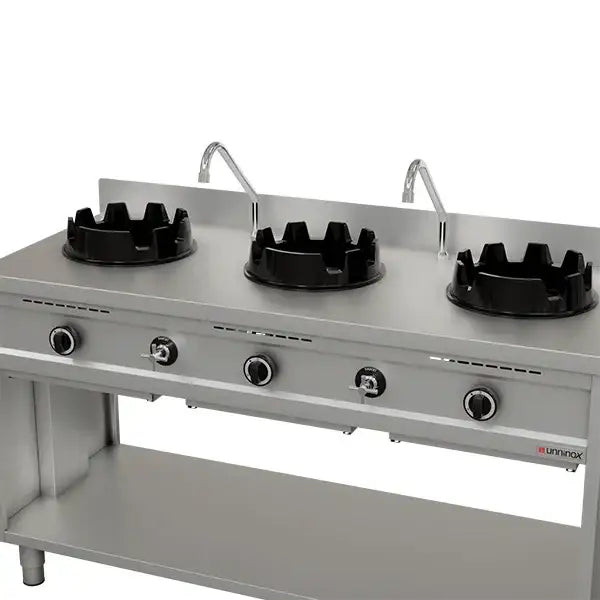 Gas Wok Stove – 1500x600x850/900 mm - 3×15 kW – 3 Cooking Zones
