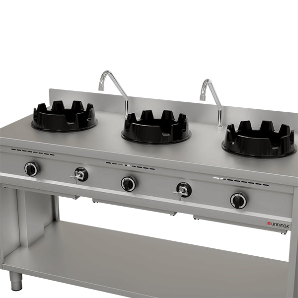 Gas-Wokherd – 1500x600x850/900 mm - 3×15 kW – 3 Kochzonen