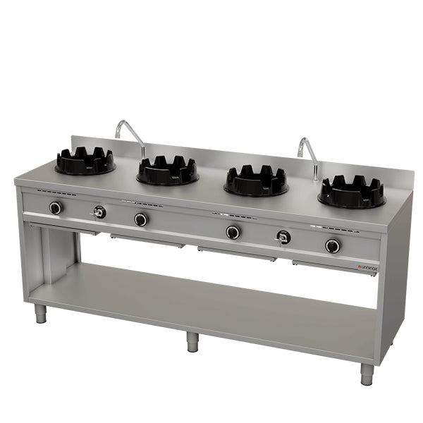 Gas-Wokherd – 2000x600x850/900 mm - 4×15 kW – 4 Kochzonen