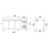 EASYLINE Tiefkühltisch 700 / 3-türig inkl. Aufkantung - Monoblock