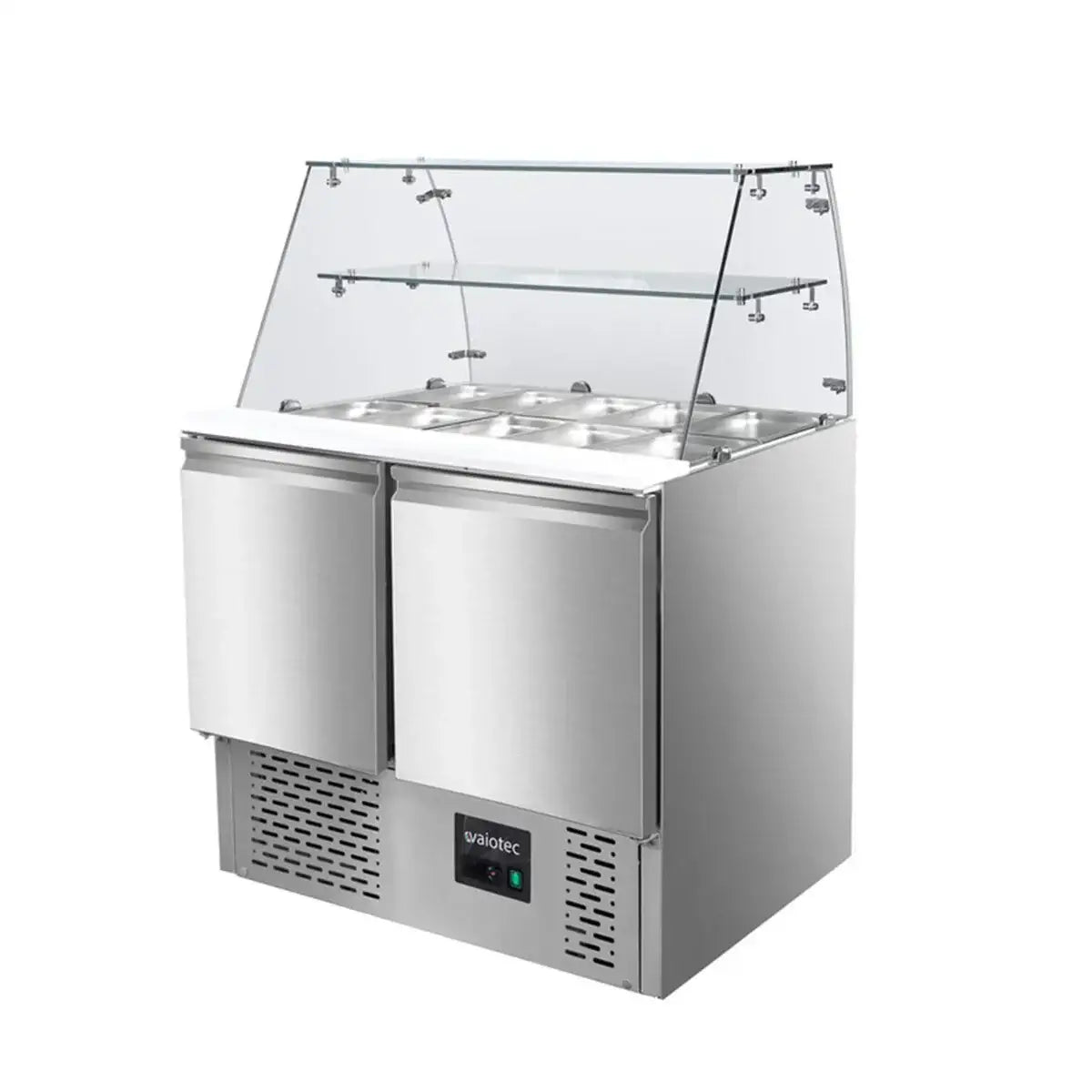 Edelstahl-Eisvitrine mit Glasdach und Kühlung für Gastronomie, professionell und hygienisch