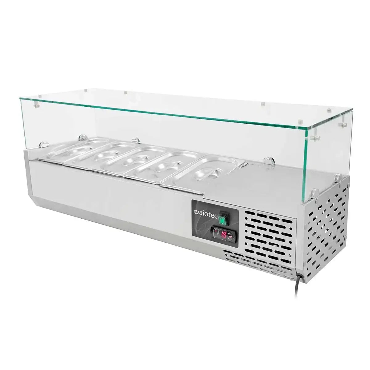 Edelstahl Kühlaufsatzvitrine mit Glasaufsatz für Gastronomie, ideal für Pizza- und Salattheke