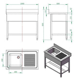 EASYLINE Spültisch 600 / 1 Becken links mit Abtropffläche B:1000
