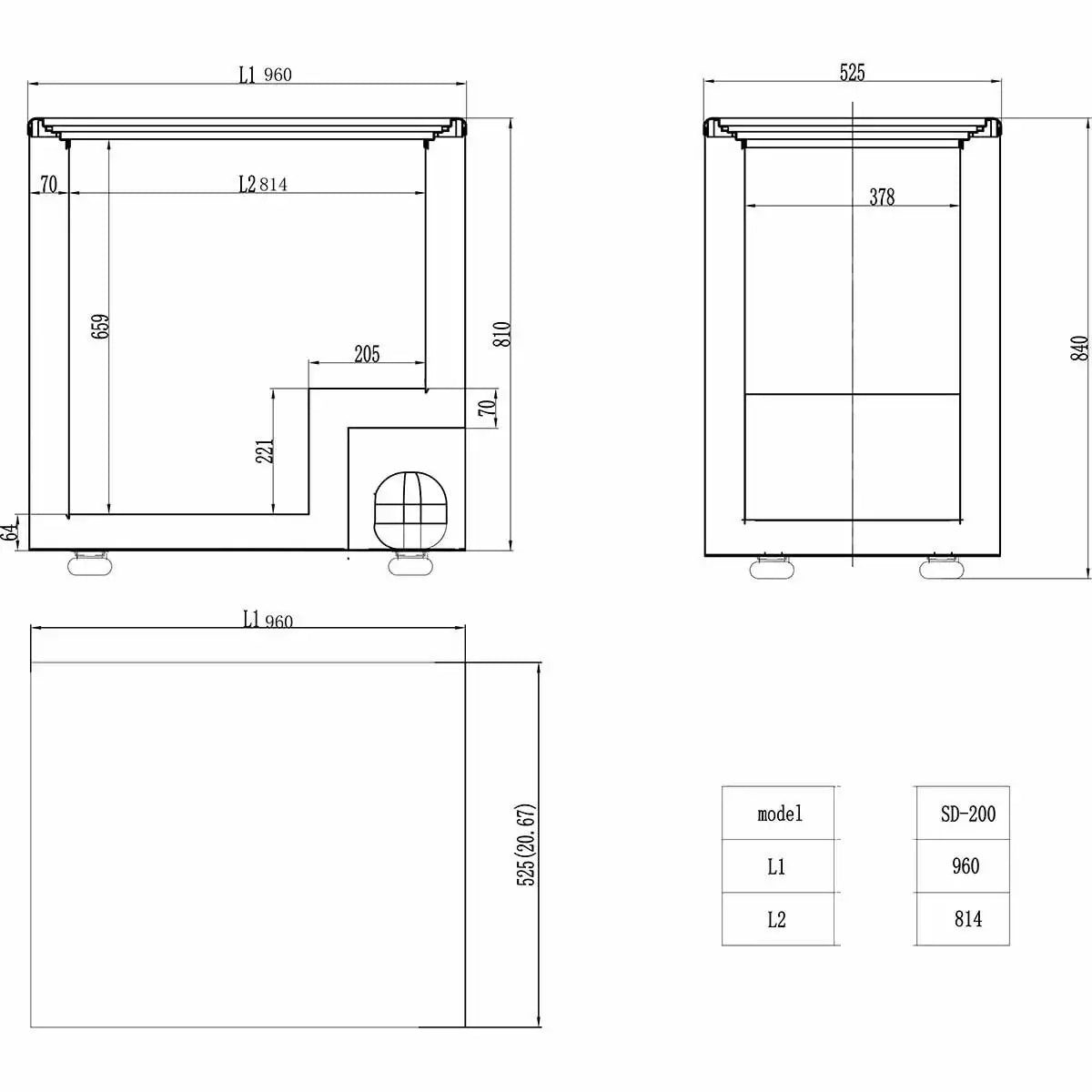 Technische Zeichnung Edelstahltisch Gastronomie Maße, optimale Küchengerätlösung Gastro-Bedarf24