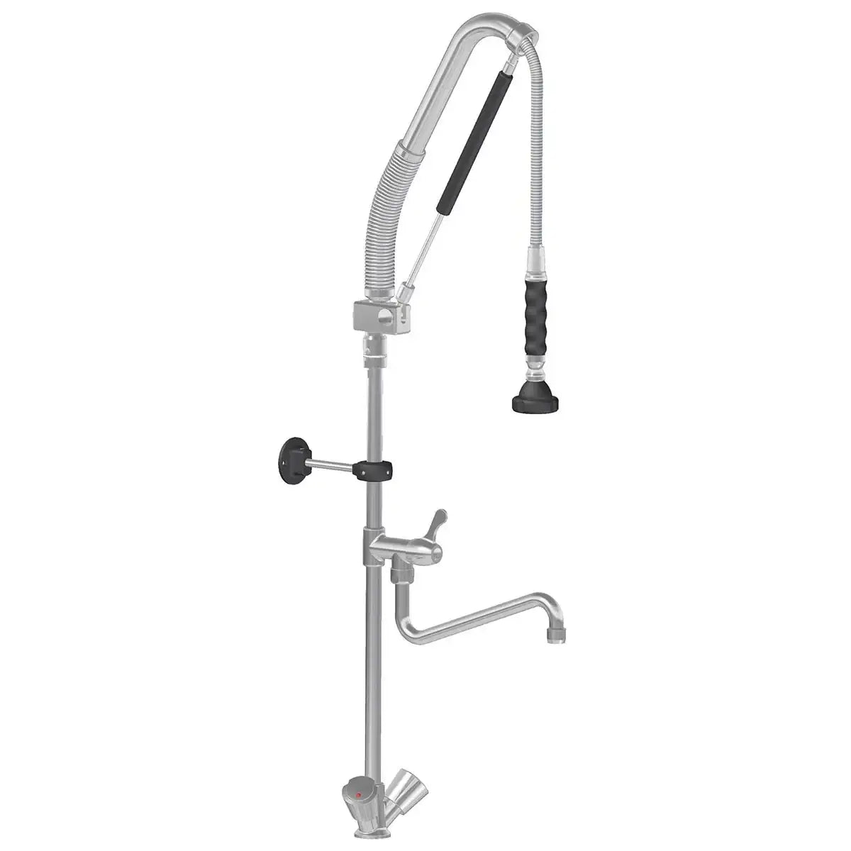 Edelstahl Gastro-Spültischarmatur mit flexiblem Brausekopf für professionelle Küchen