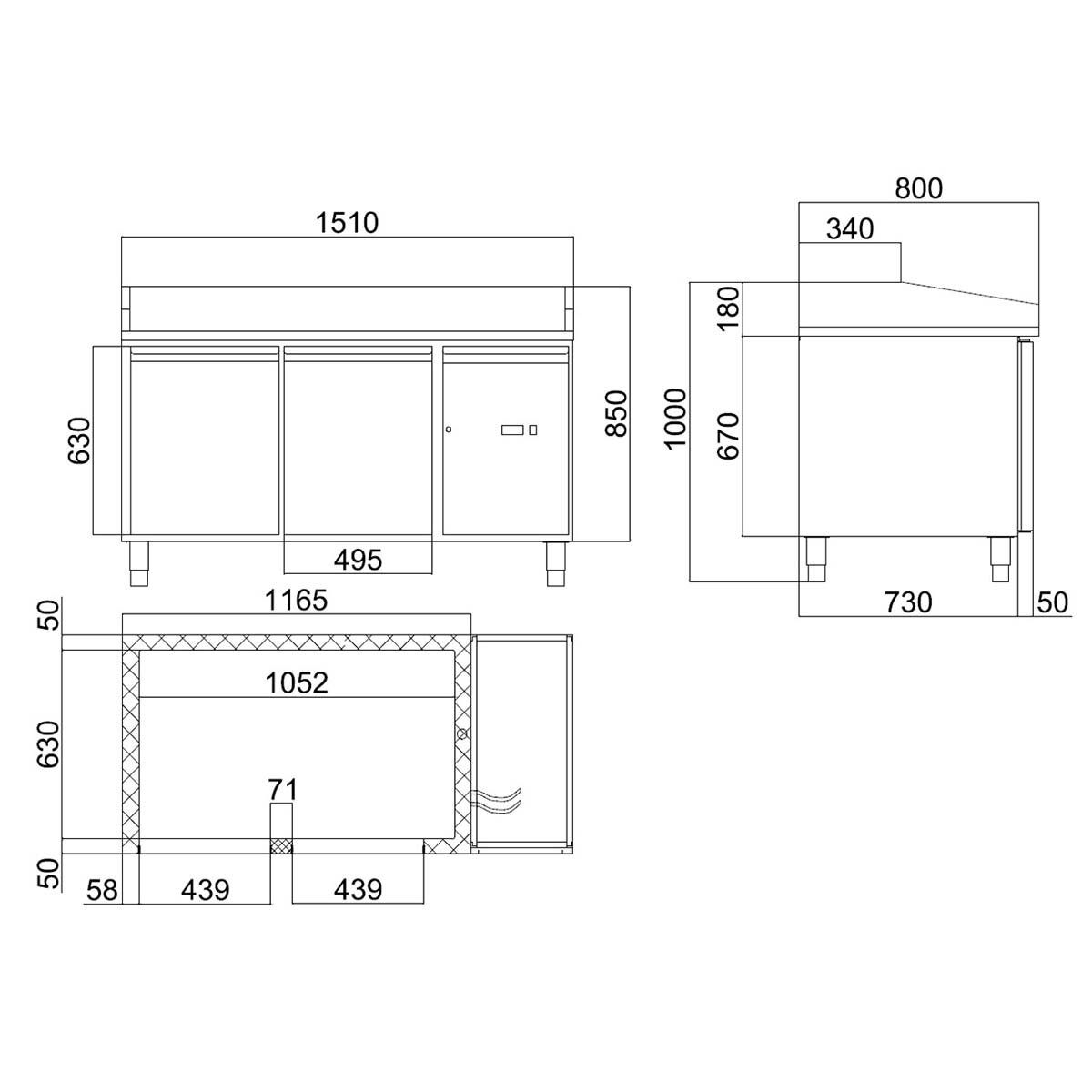 EASYLINE Pizzakühltisch 800 / 2-türig "grau" inkl. Kühlaufsatz GN1/3