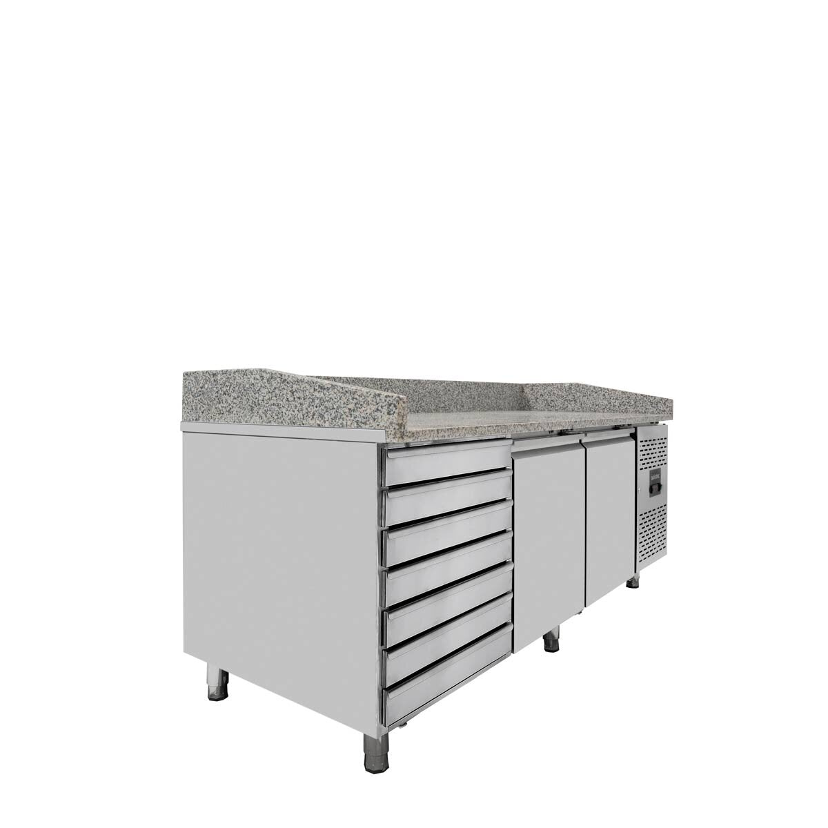 EASYLINE Pizzakühltisch 800 / 2-türig & 7 Schubladen "grau" inkl. Kühlaufsatz GN1/3