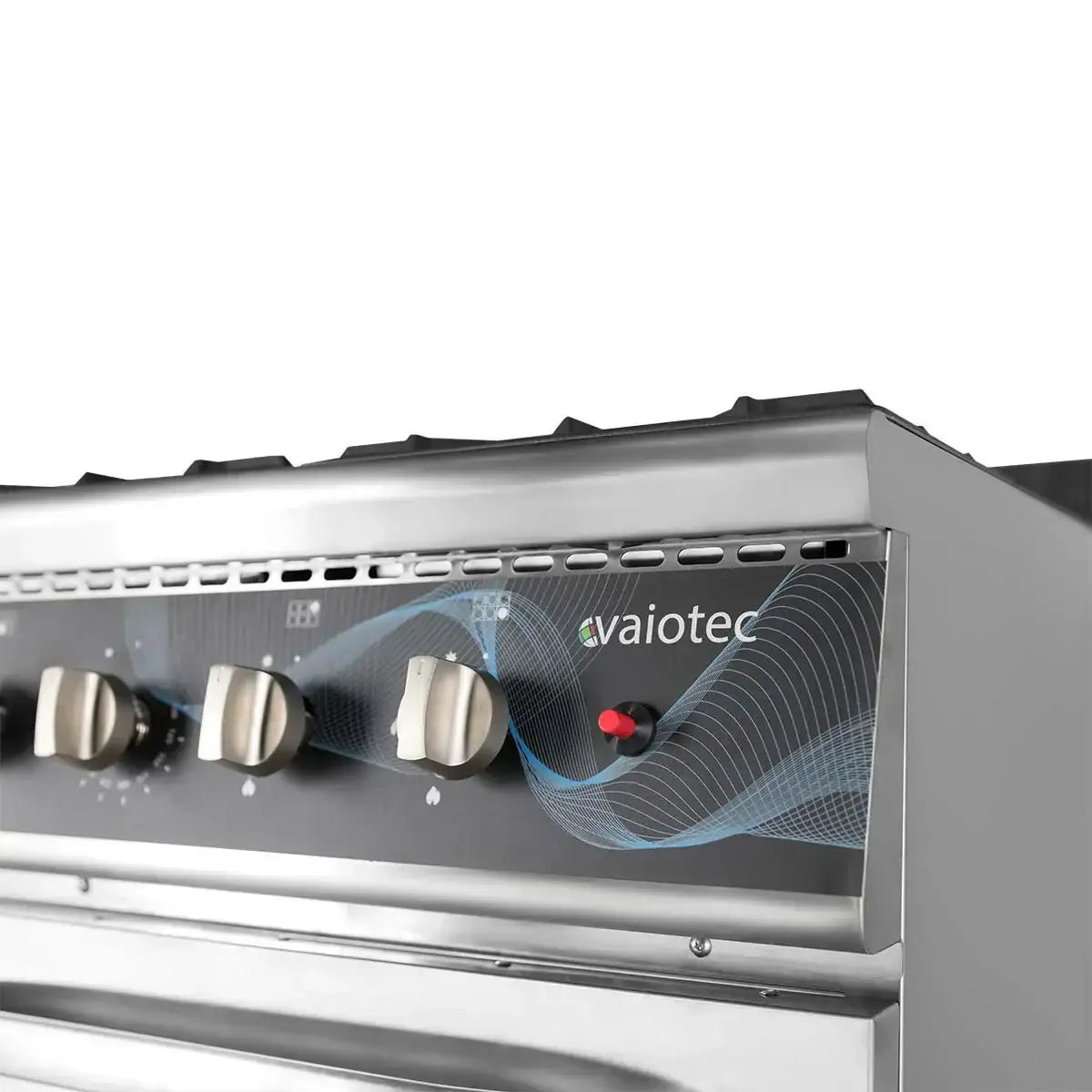 Edelstahl Gastro Pizzaofen Bedienelemente mit Drehknöpfen, vaiontec Markenzeichen