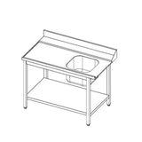 TOPLINE Zulauftisch 700, 1 Becken rechts, Anbauseite links B:1000