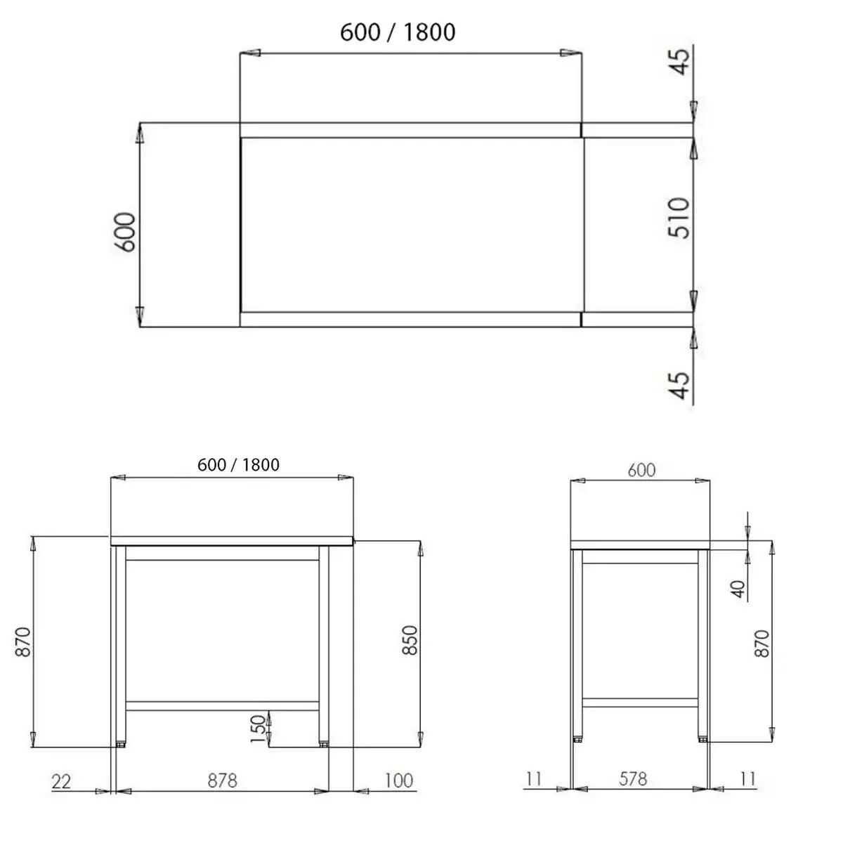 TOPLINE Ablauftisch 600, Anbauseite links oder rechts B:1200