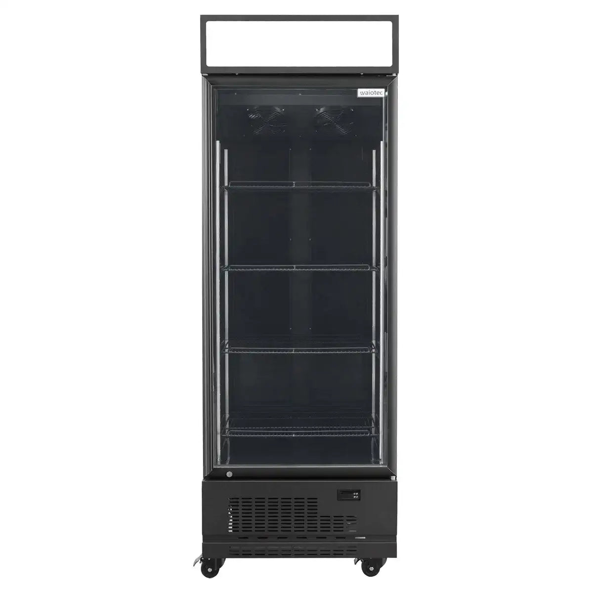Schwarzer Gastronomie Kühlschrank mit Glastür, vier Ebenen, ideal für Profi-Küchen