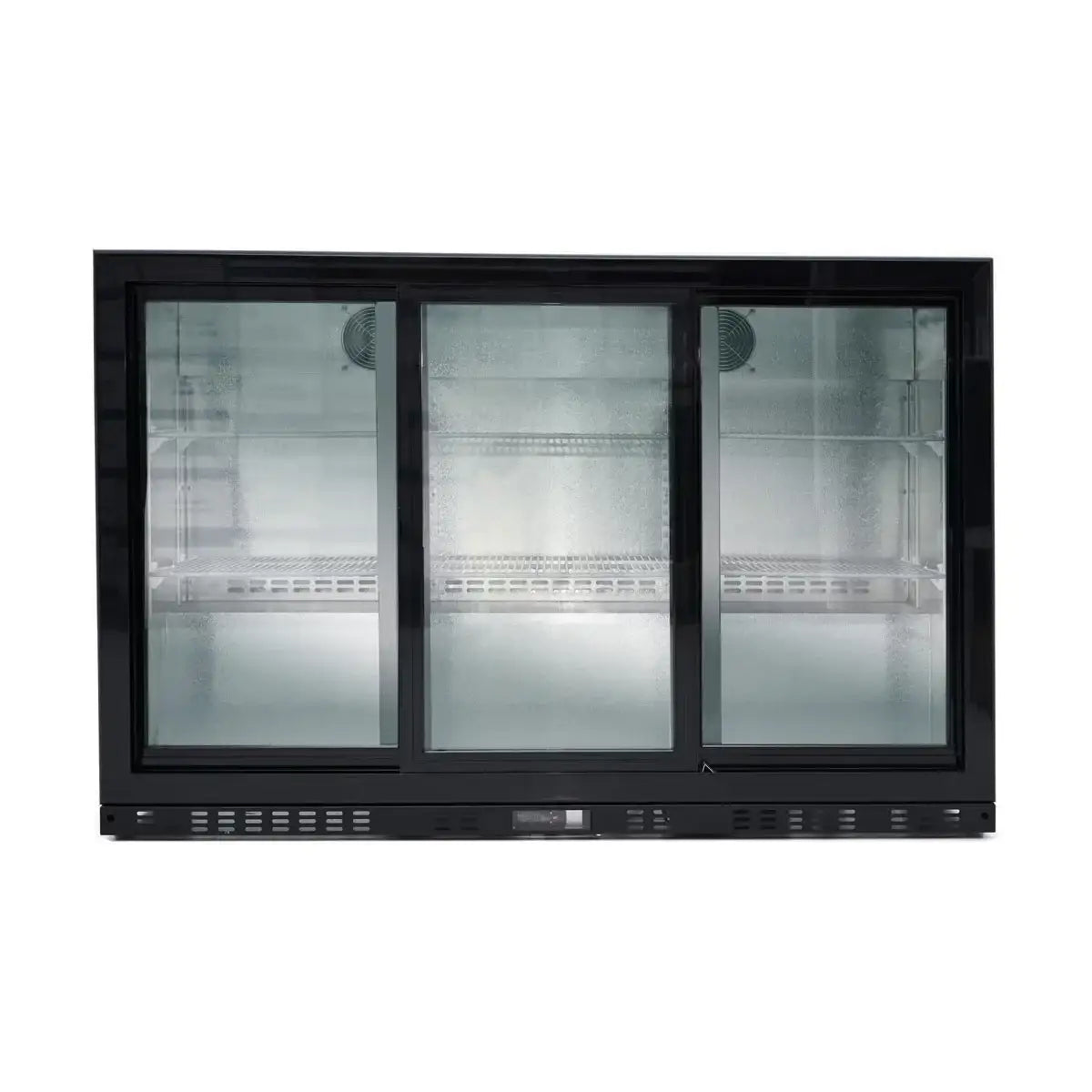 Gewerblicher Glastürkühlschrank mit drei Türen, ideal für Gastronomie, Edelstahlrahmen