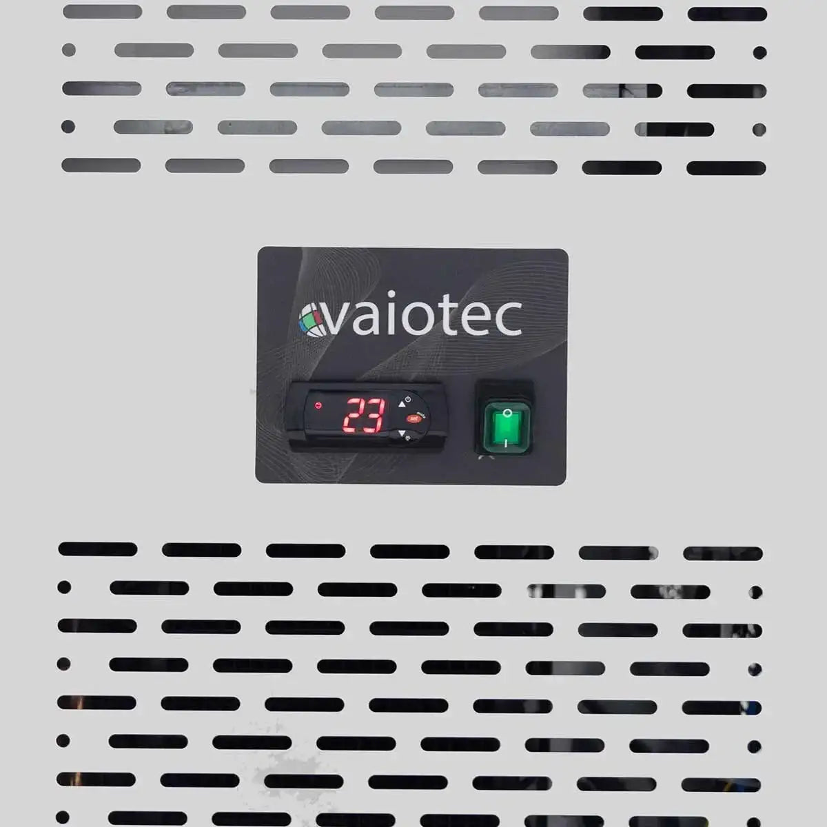 Vaiotec-Gerätebedienfeld mit Digitalanzeige 23 und grünem Einschaltknopf, Edelstahl-Gastrogeräte