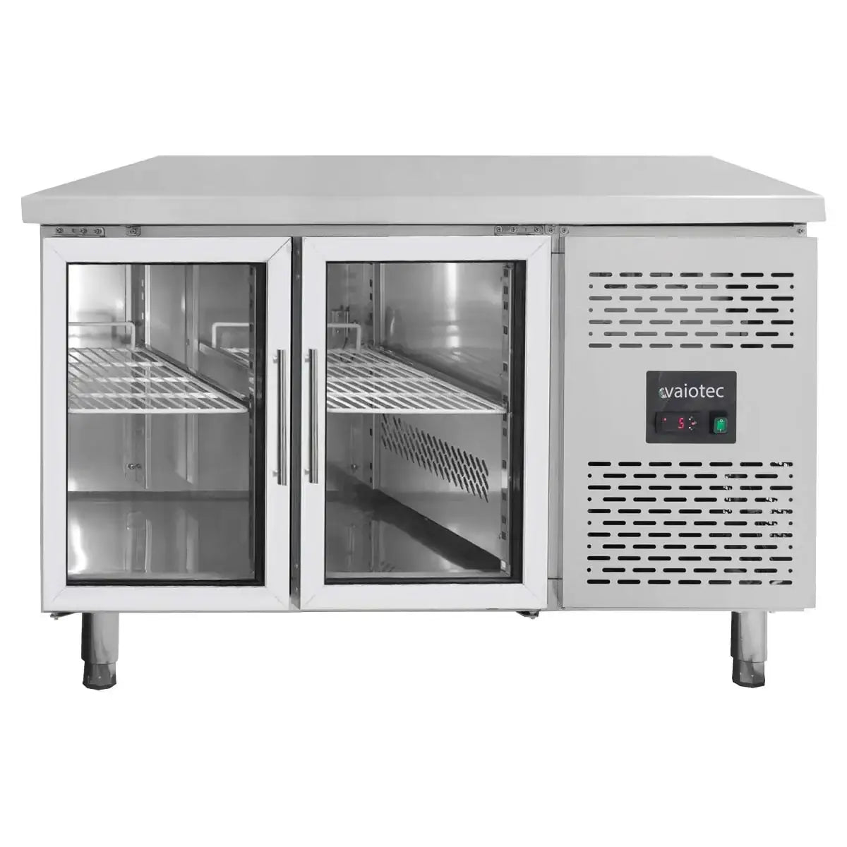 Professioneller Gastronomie-Kühltisch mit 2 Glastüren, Edelstahl, vaiotec