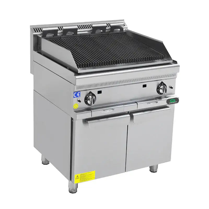 Professioneller Edelstahl-Grill für Gastronomie mit Reglern und Schubladen