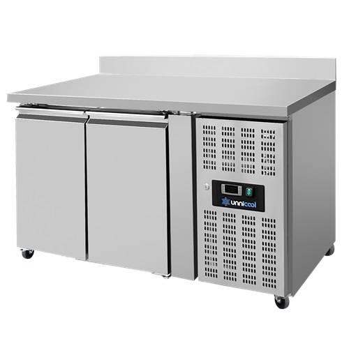 Refrigerated table with wheels and upstand – 2 doors – 1360x700x850 mm