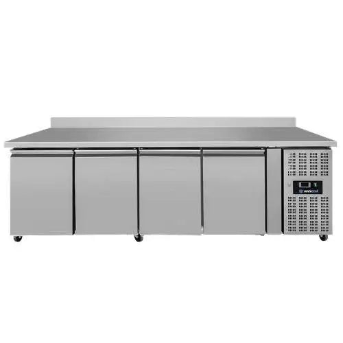 Refrigerated table with wheels and upstand – 4 doors – 2230x700x850 mm