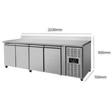 Tekerlekli ve yükseltilmiş kenarlı soğutmalı tezgah – 4 kapılı – 2230x700x850mm 