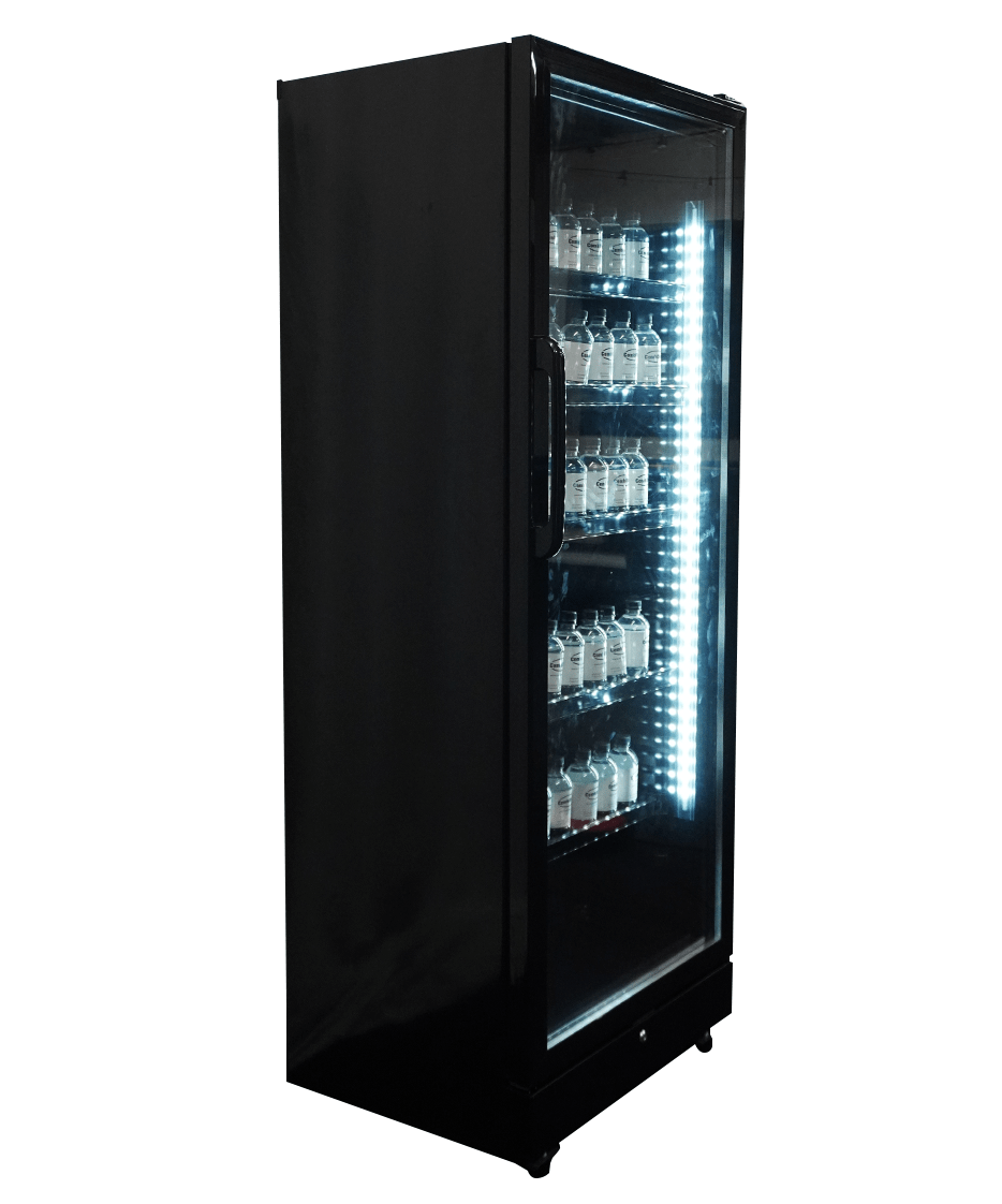 Kühlschrank 1 Glastür Schwarz SVE-450 Bl - 650x543x1794 mm - 0,23 kW - Gastro-Bedarf24 GmbH