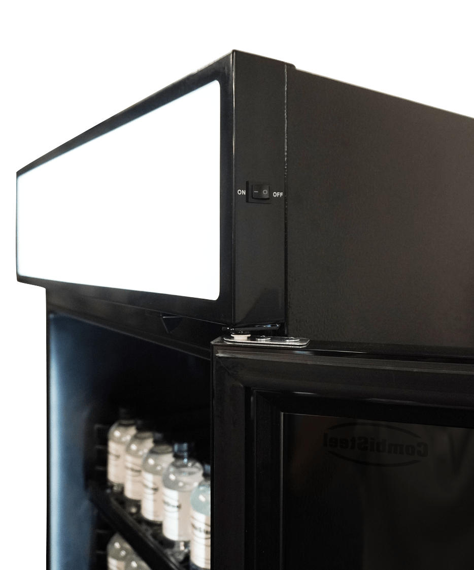 Kühlschrank 1 Glastür Schwarz Mit Canopy SVE-450 Blc - 650x543x1953 mm - 0,23 kW - Gastro-Bedarf24 GmbH
