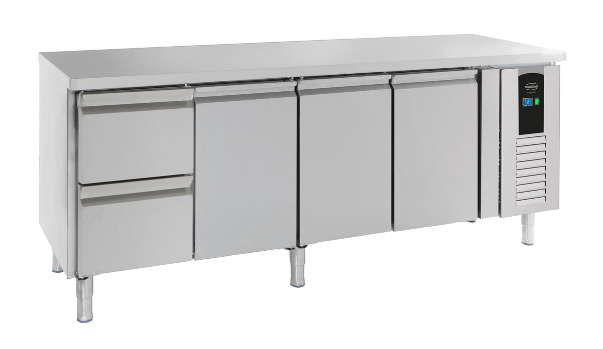 700 Kühltisch 3 Türen Und 2 Schubladen Energy Line - 2230x700x860 mm - 0,3 kW - Gastro-Bedarf24 GmbH