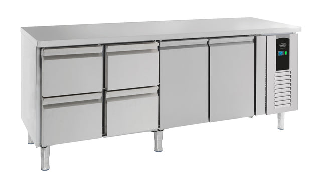 700 Kühltisch 2 Türen Und 4 Schubladen Energy Line - 2230x700x860 mm - 0,3 kW - Gastro-Bedarf24 GmbH