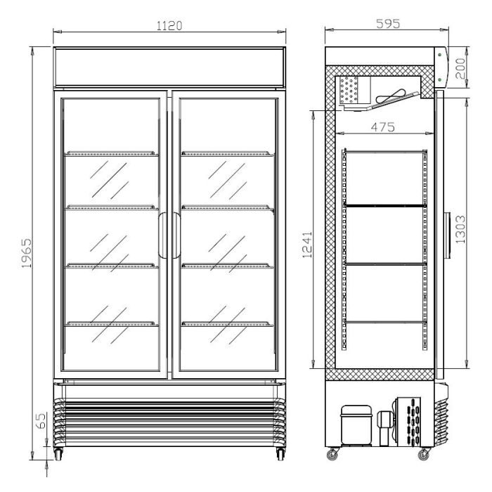 Getränkekühlschrank mit Glasschiebetüren - 750 Liter - 1120x610x1965 mm - inkl. Räder