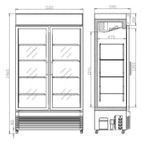 Getränkekühlschrank mit Glasschiebetüren - 750 Liter - 1120x610x1965 mm - inkl. Räder