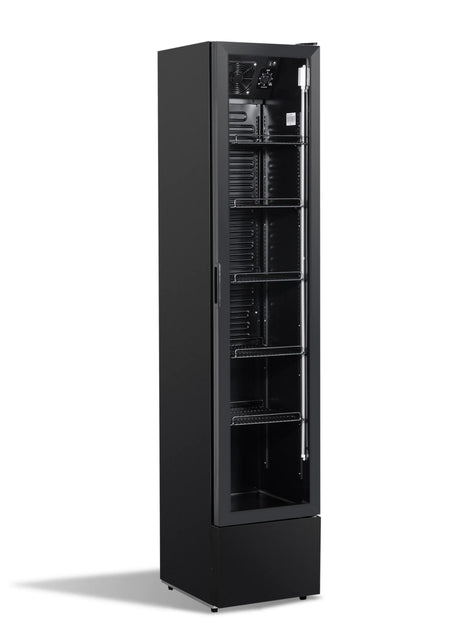 Kühlschrank Glastür Schmall Schwarz NAP-150 - 390x470x1880 mm - 0.138 kW - Gastro-Bedarf24 GmbH
