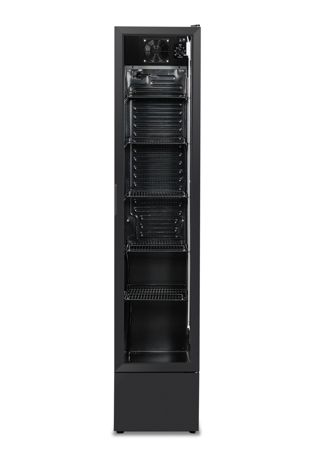 Kühlschrank Glastür Schmall Schwarz NAP-150 - 390x470x1880 mm - 0.138 kW - Gastro-Bedarf24 GmbH