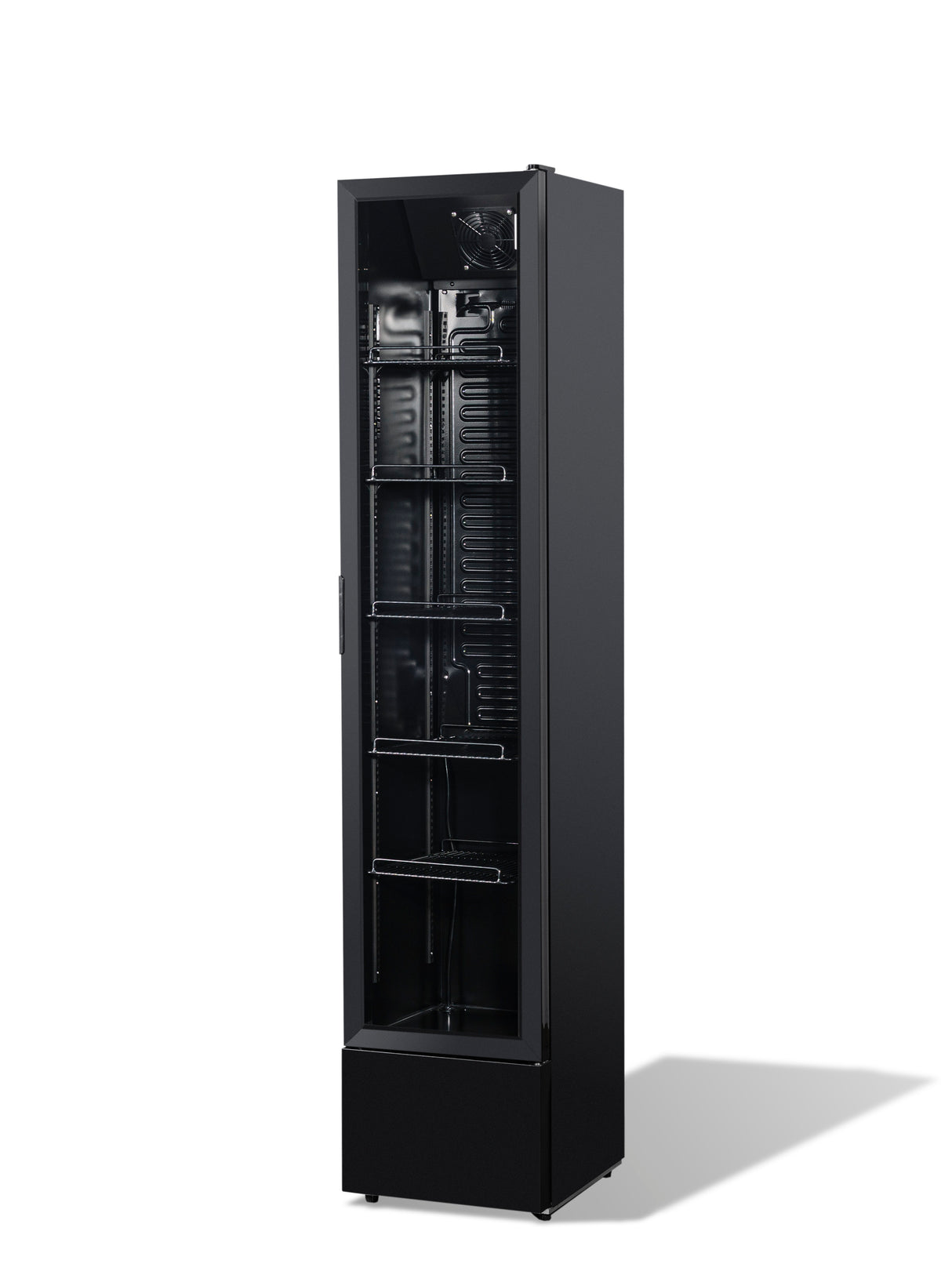 Kühlschrank Glastür Schmall Schwarz NAP-150 - 390x470x1880 mm - 0.138 kW - Gastro-Bedarf24 GmbH