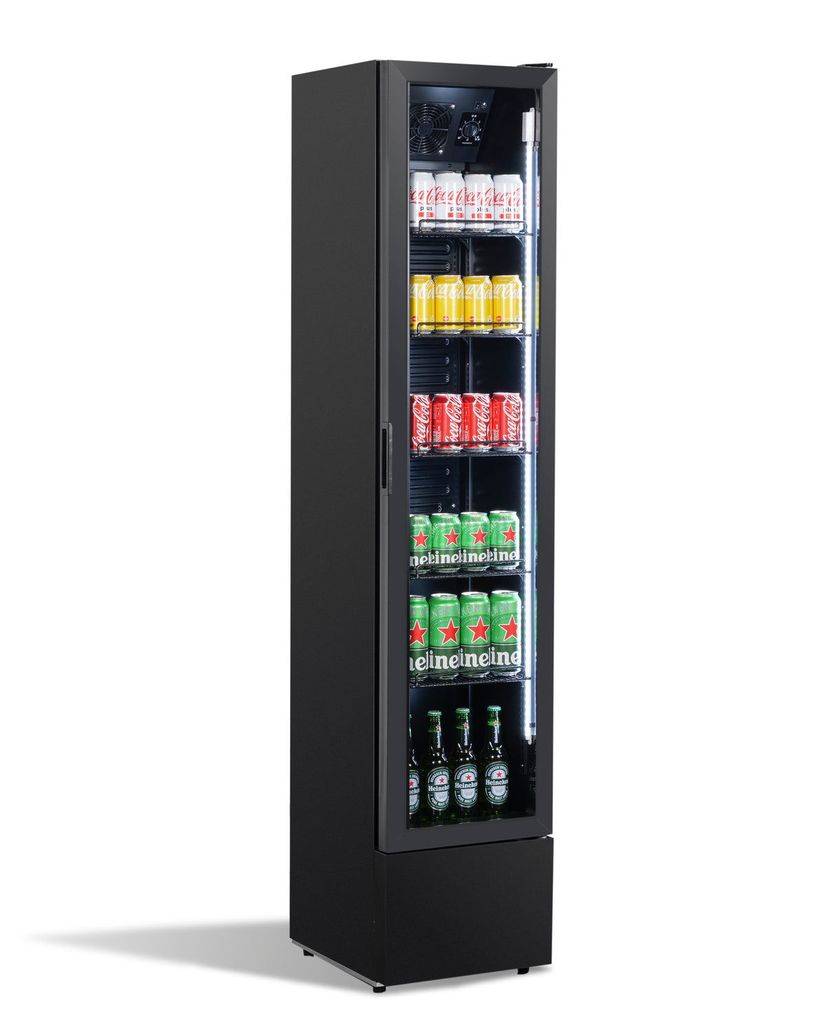 Kühlschrank Glastür Schmall Schwarz NAP-150 - 390x470x1880 mm - 0.138 kW - Gastro-Bedarf24 GmbH