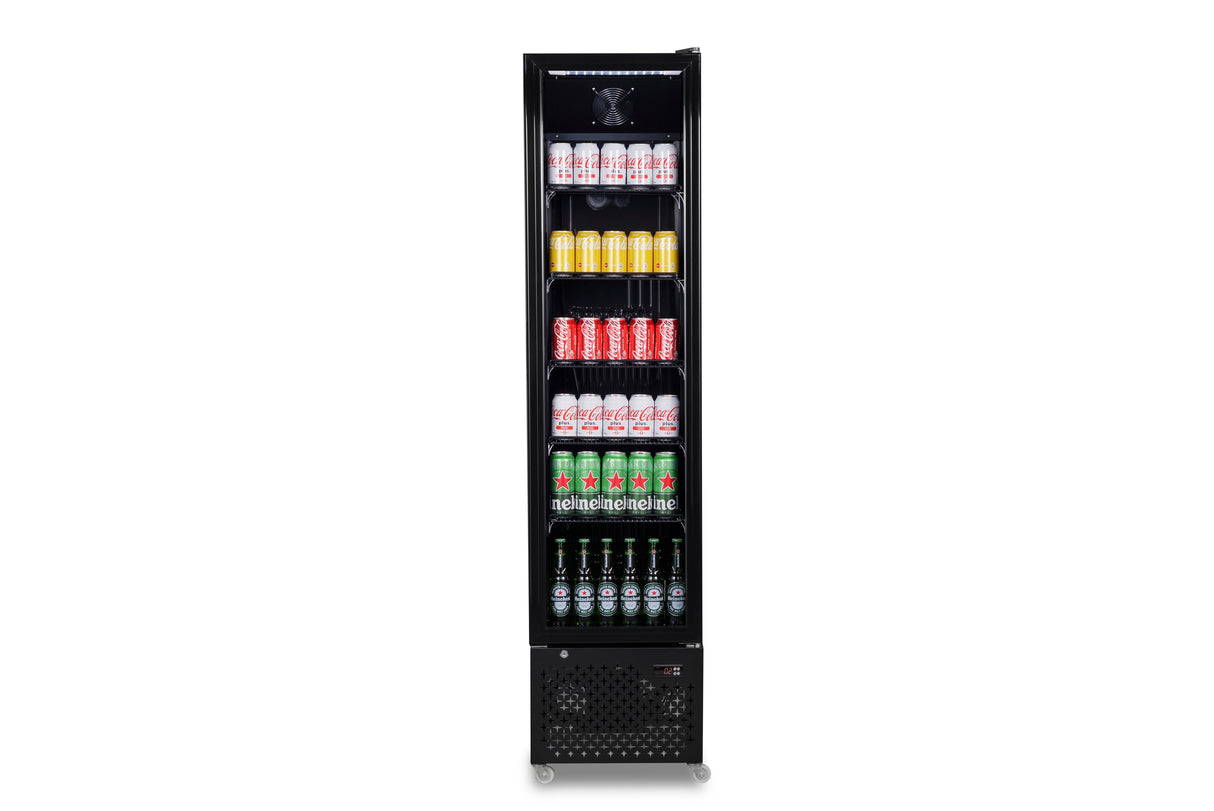 Kühlschrank Glastür Schmall Schwarz NAP-250 - 460x560x1915 mm - 0.165 kW - Gastro-Bedarf24 GmbH