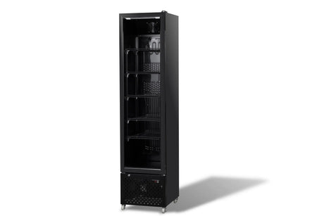Kühlschrank Glastür Schmall Schwarz NAP-250 - 460x560x1915 mm - 0.165 kW - Gastro-Bedarf24 GmbH