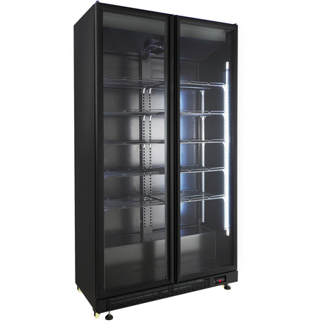Kühlschrank 2 Glastüren Schwarz NAP-850 - 1120x597x2110 mm - 0.4 kW - Gastro-Bedarf24 GmbH