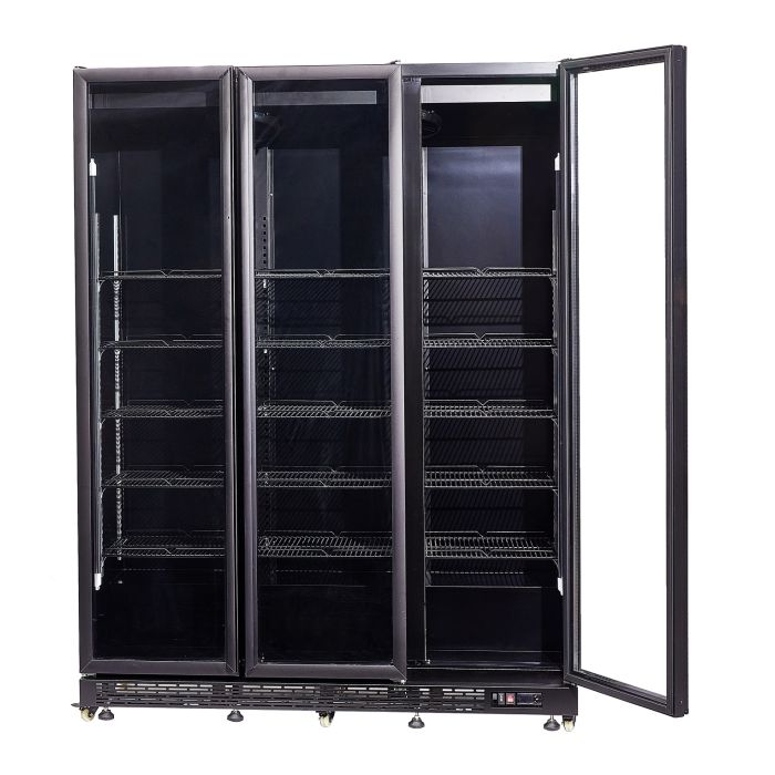 Getränkekühlschrank mit 3 Türen - Schwarz - 1200 Liter - 1600x600x2100 mm - inkl. Räder und Türheizung