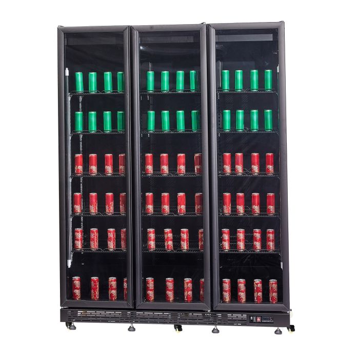 Getränkekühlschrank mit 3 Türen - Schwarz - 1200 Liter - 1600x600x2100 mm - inkl. Räder und Türheizung