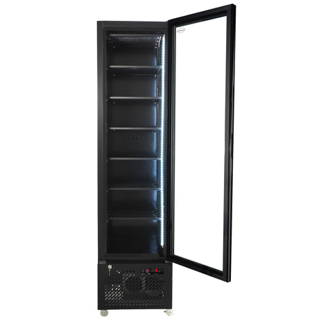 Tiefkühlschrank 1 Glastür Schwarz NAP-250F - 490x560x1915 mm - 0.45 kW - Gastro-Bedarf24 GmbH