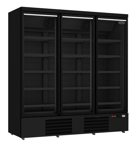 Tiefkühlschrank 3 Glastüren Schwarz JDE-1530F Bl **achtung, Es Liegt Ein Erhöhter Einschatlstrom Vor, Sodass Ein Leitungsschutzschalter Mit C-Charakteristik Erforderlich Ist.** - 1880x710x2003 mm - 1,05 kW - Gastro-Bedarf24 GmbH