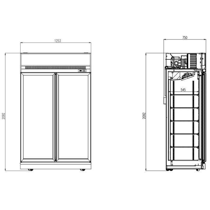 Kühlschrank mit 2 Glastüren - 1000 Liter - 1253x710x2092 mm