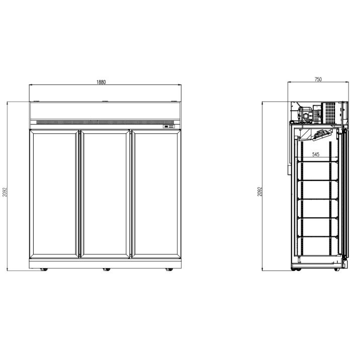 Kühlschrank mit 3 Glastüren - 1530 Liter - 1880x710x2092 mm