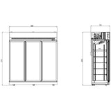 Kühlschrank mit 3 Glastüren - Schwarz - 1530 Liter - 1880x710x2092 mm