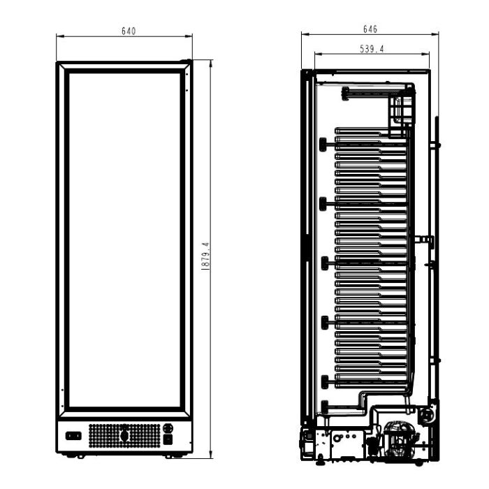 Tiefkühlschrank 1 Glastür - Schwarz - 382 Liter - 640x670x1875 mm - inkl. Scheibenheizung