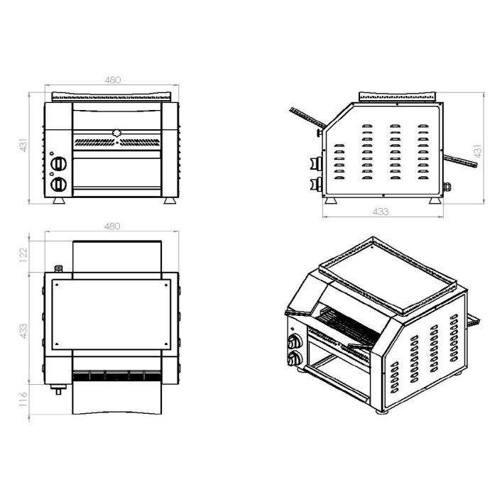 Durchlauftoaster - 400 Stück/h - 2,5 kW - 480x440x440 mm
