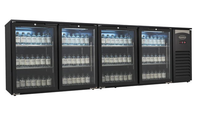 Barkühler 4 Glastüren Schwarz 636L - 2542x520x860 mm - 0,345 kW - Gastro-Bedarf24 GmbH