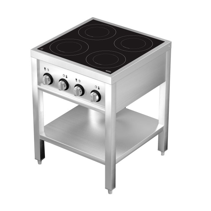 Induktionsherd 4 Zonen mit offenem Unterbau - 655x655x875 mm - 14 kW