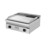 Elektrische Grillplatte - 800x700x350 mm - 1/2 glatt + 1/2 gerillt - Chrome - 9 kW