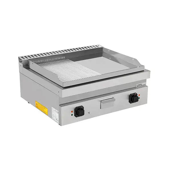 Elektrische Grillplatte - 800x700x350 mm - 1/2 glatt + 1/2 gerillt - 9 kW